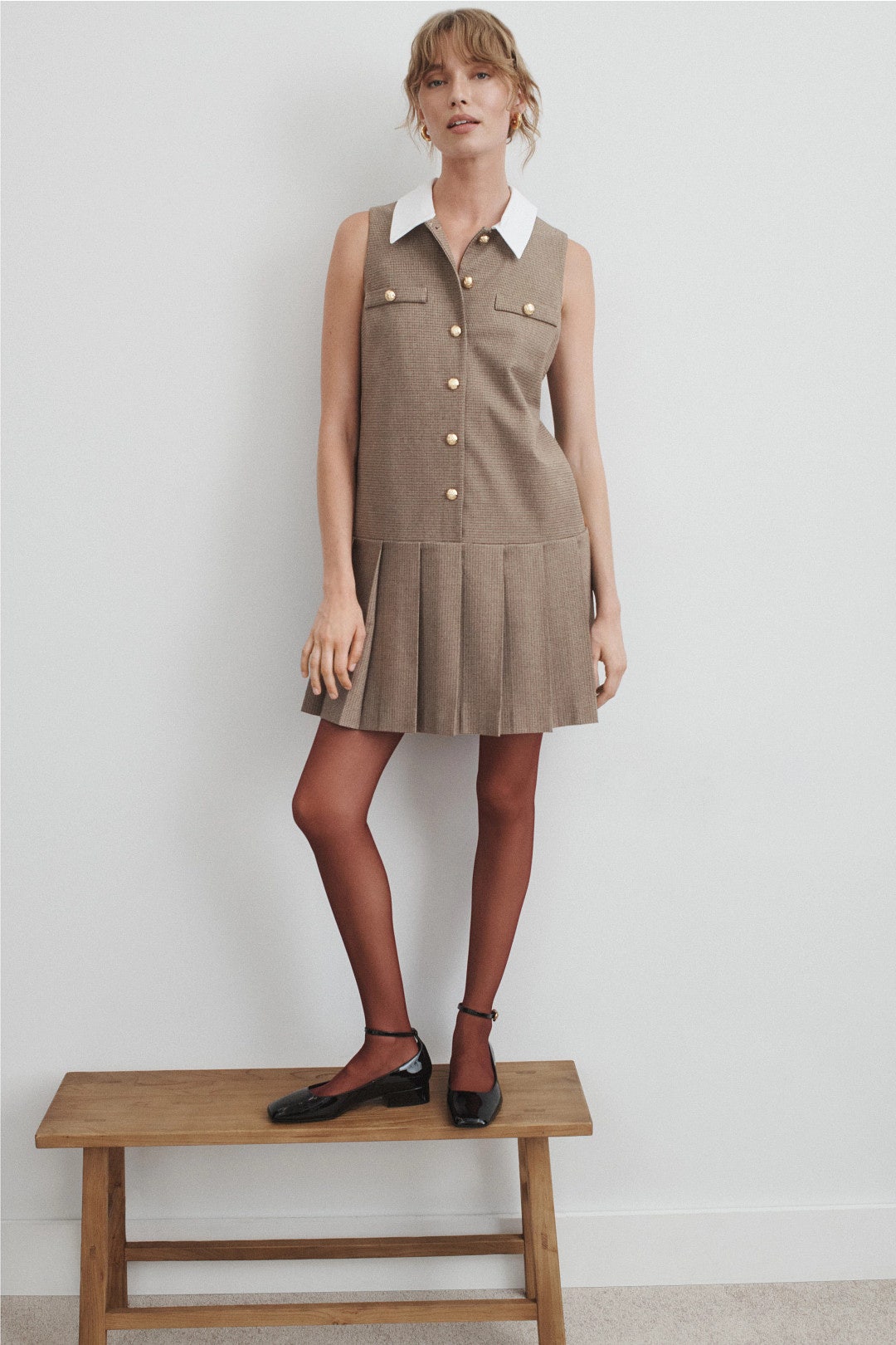 Sleeveless Button Down Box Pleat Mini Dress by CeCe 0