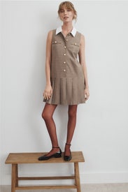 Sleeveless Button Down Box Pleat Mini Dress by CeCe