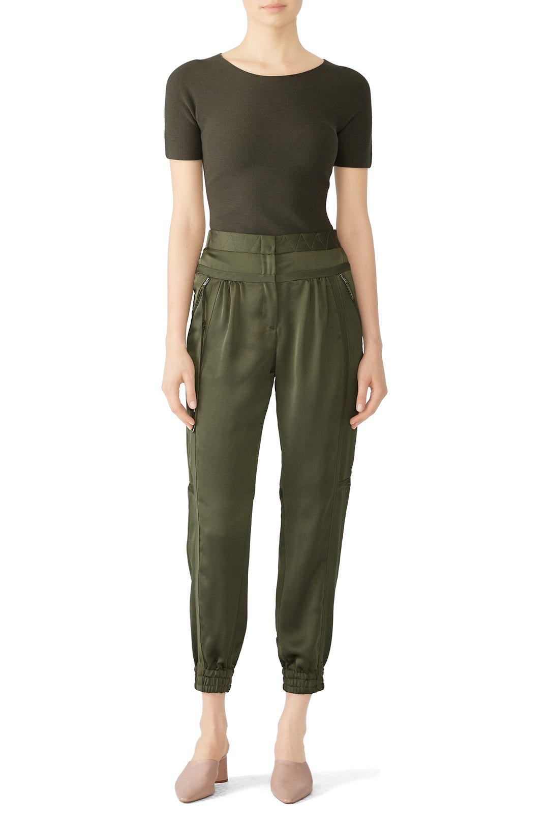 Green Satin Joggers by HALSTON 0