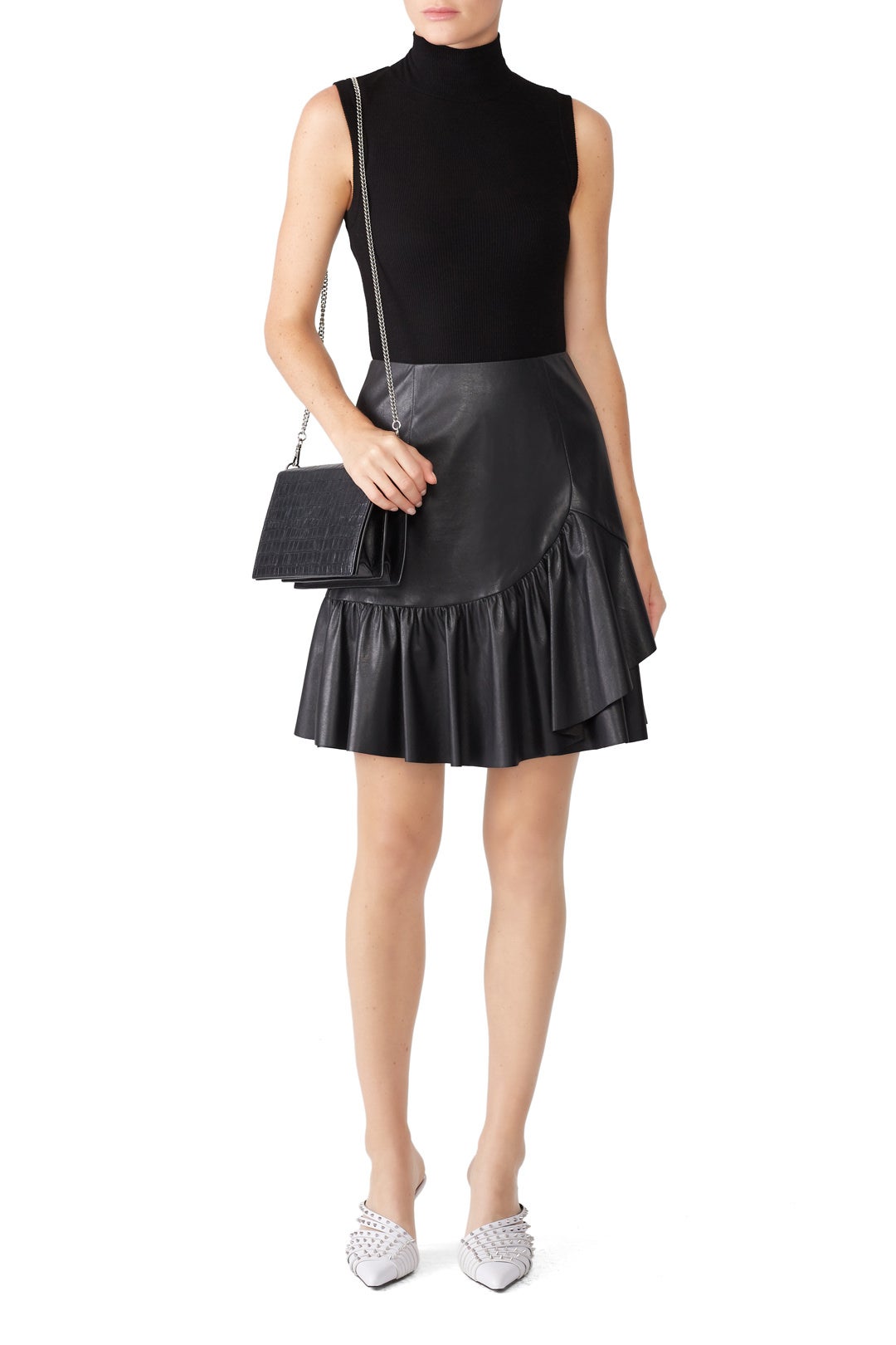 Ruffled Vegan Leather Skirt by Rebecca Taylor NYC 0