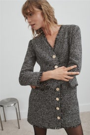 Sparkle Tweed V-Neck Mini Dress by Toccin