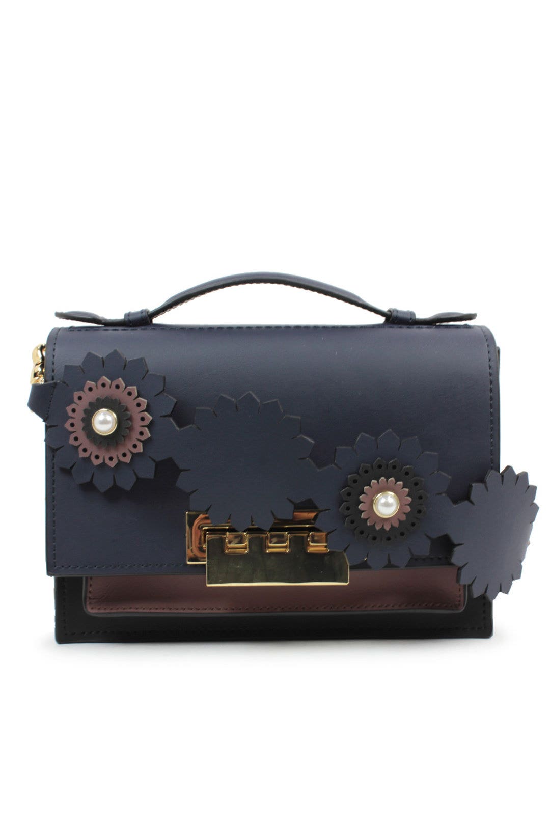 Navy Earthette Accordion Bag by ZAC Zac Posen Handbags