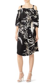 Black Leaf Print Dress by N Natori