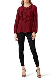 Red Floral Ruffle Front Blouse by Prabal Gurung x RTR