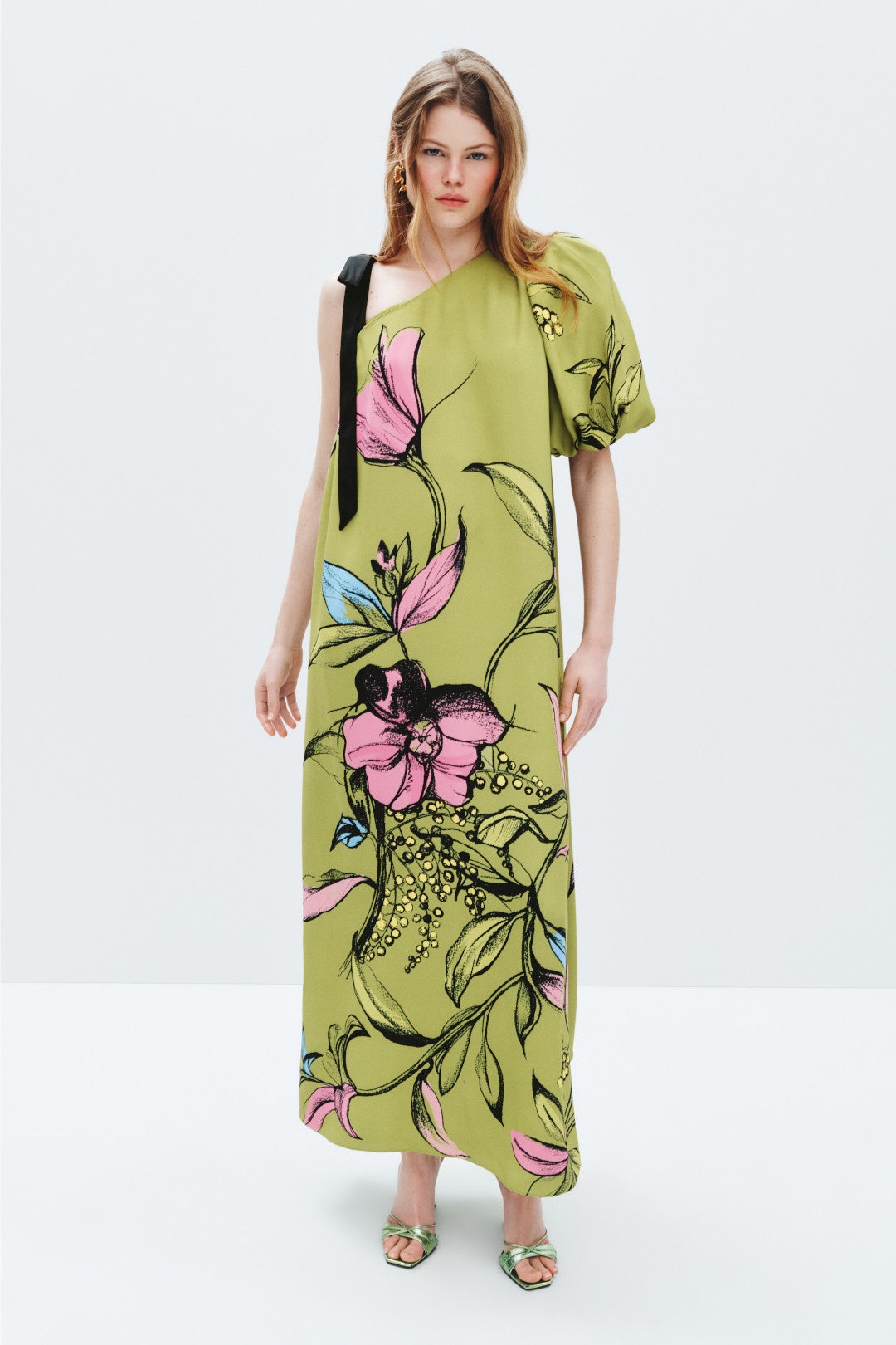 One Sleeve Maxi Dress With Bow Strap by STINE GOYA 0