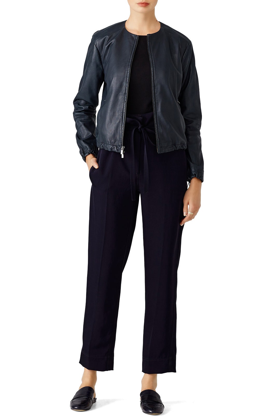 Navy Leather Golf Jacket by VINCE. 0