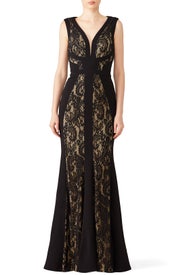 Black & Nude Lace Gown by LM Collection
