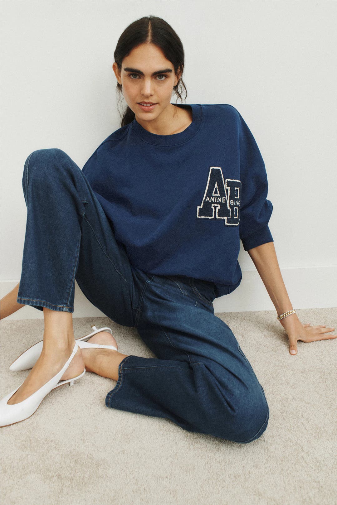 Miles Oversized Letterman Sweatshirt by Anine Bing | Rent the Runway