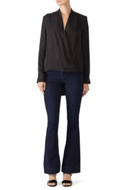 Black Faux Wrap Blouse by BLAQUE LABEL