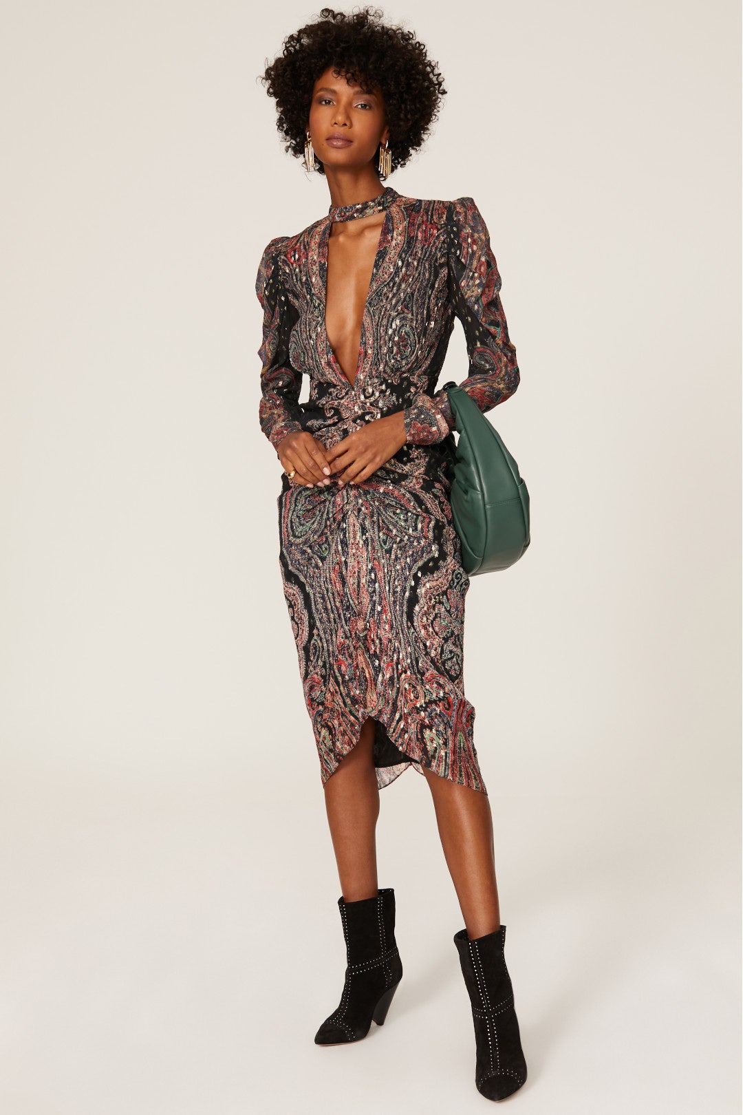 Abstract Plunge Midi Dress by ROCOCO SAND 0