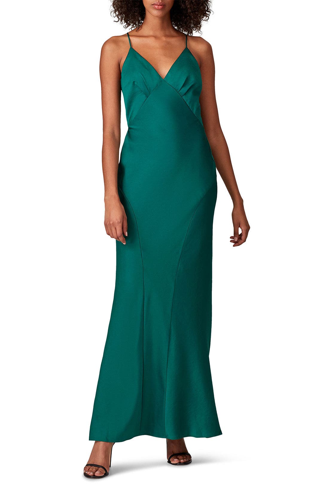 Green V-Neck Slip Gown by Harlyn 0