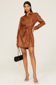 Brown Faux Leather Shirtdress by Peter Som x RTR