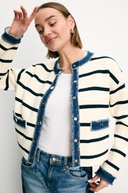 Stripey Cardigan With Denim Details by Sandro