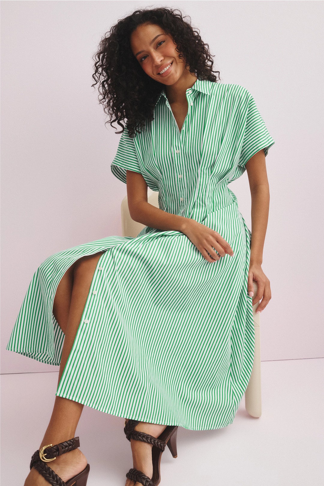 Short Sleeve Striped Collared Midi Dress by Lauren Ralph Lauren 0