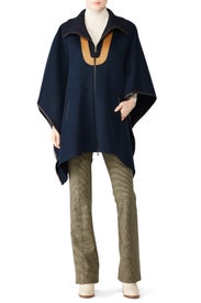 Leather Trim Rib Neck Cape by DEREK LAM