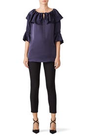 Navy Frilled Blouse by Osman