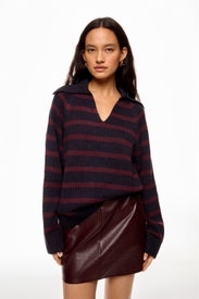 Collarless V Neck Sweater by WEWOREWHAT