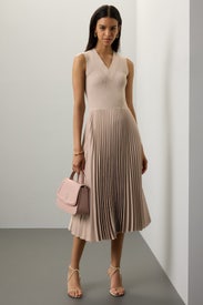 Beige Pleated Midi Dress by BOSS