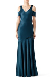 Green Cold Shoulder Gown by Prabal Gurung
