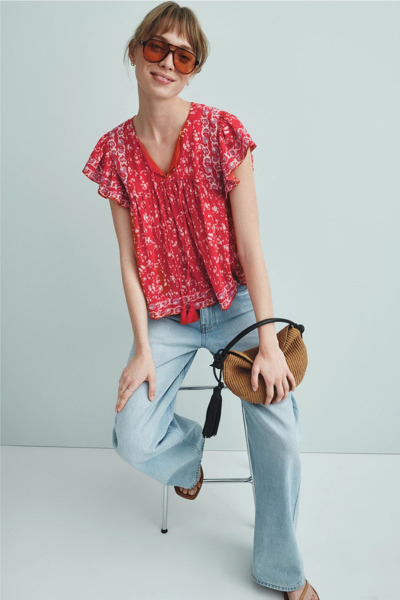 Tie Neck Flutter Sleeve Top by Sea NY x RTR - Photo 0