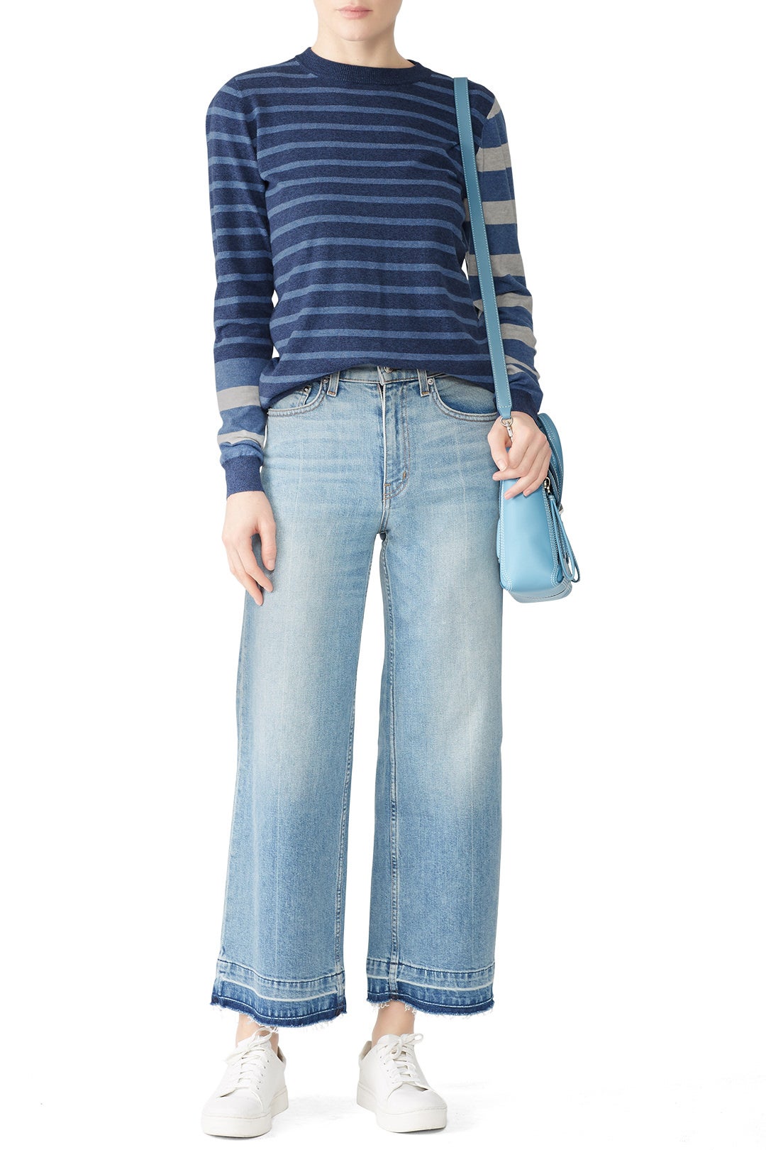 Blue Striped Crew Neck Pullover by Derek Lam 10 Crosby 0
