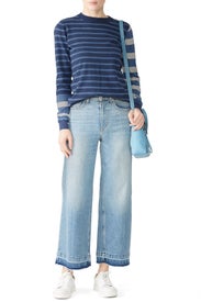 Blue Striped Crew Neck Pullover by Derek Lam 10 Crosby