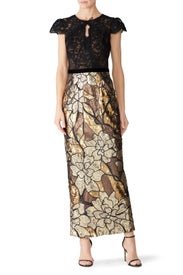Gold Artwork Sequin Gown by Marchesa Notte
