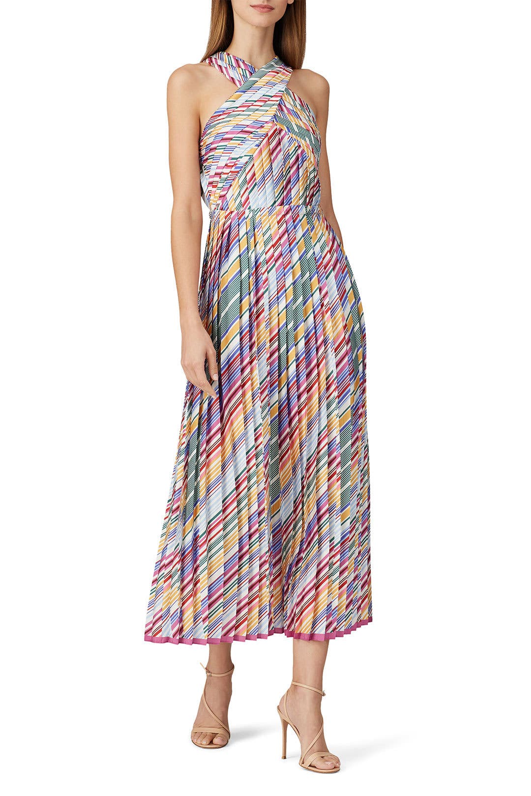 monique lhuillier pleated dress Crossneck Pleated Dress