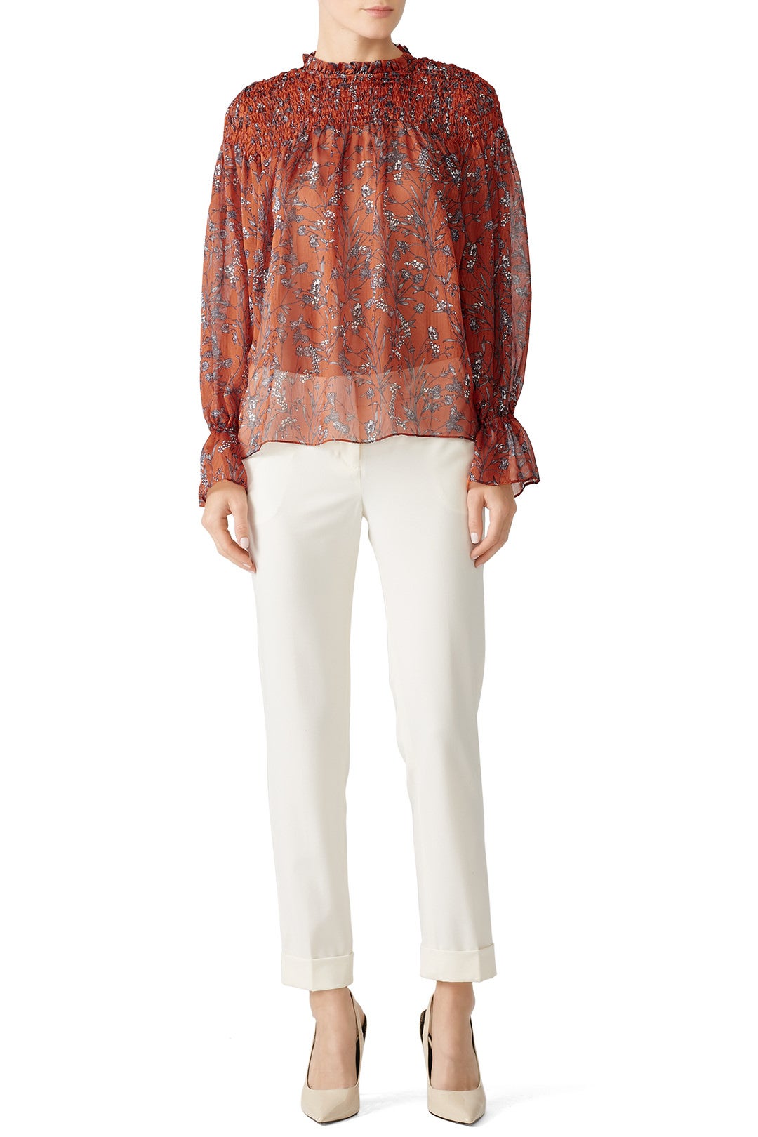 Sheer Orange Smocked Blouse by Slate & Willow 0