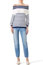 Striped Off Shoulder Sweater by Fuzzi