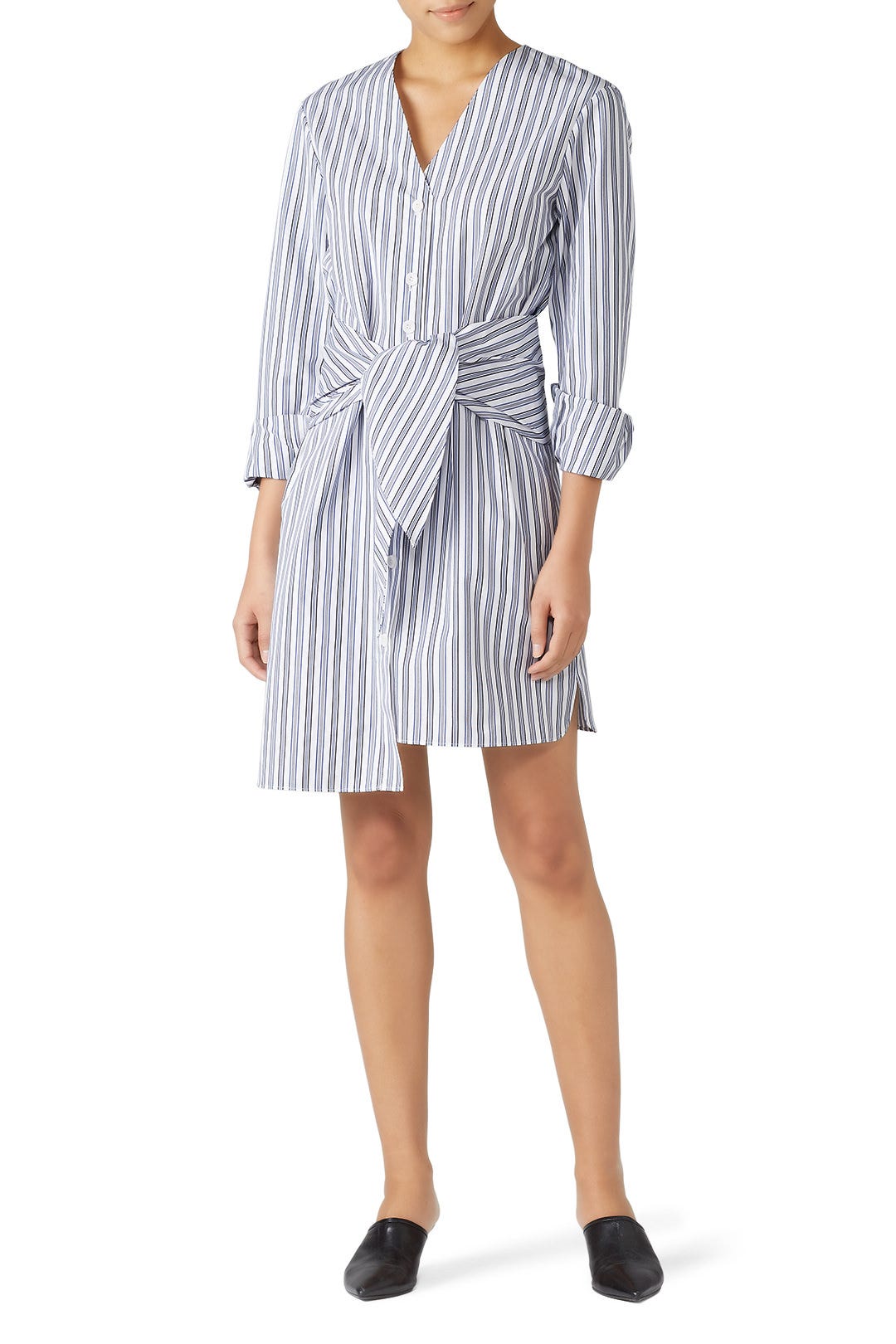 Liam Stripe V-Neck Shirtdress by Tibi 0