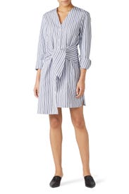 Liam Stripe V-Neck Shirtdress by Tibi