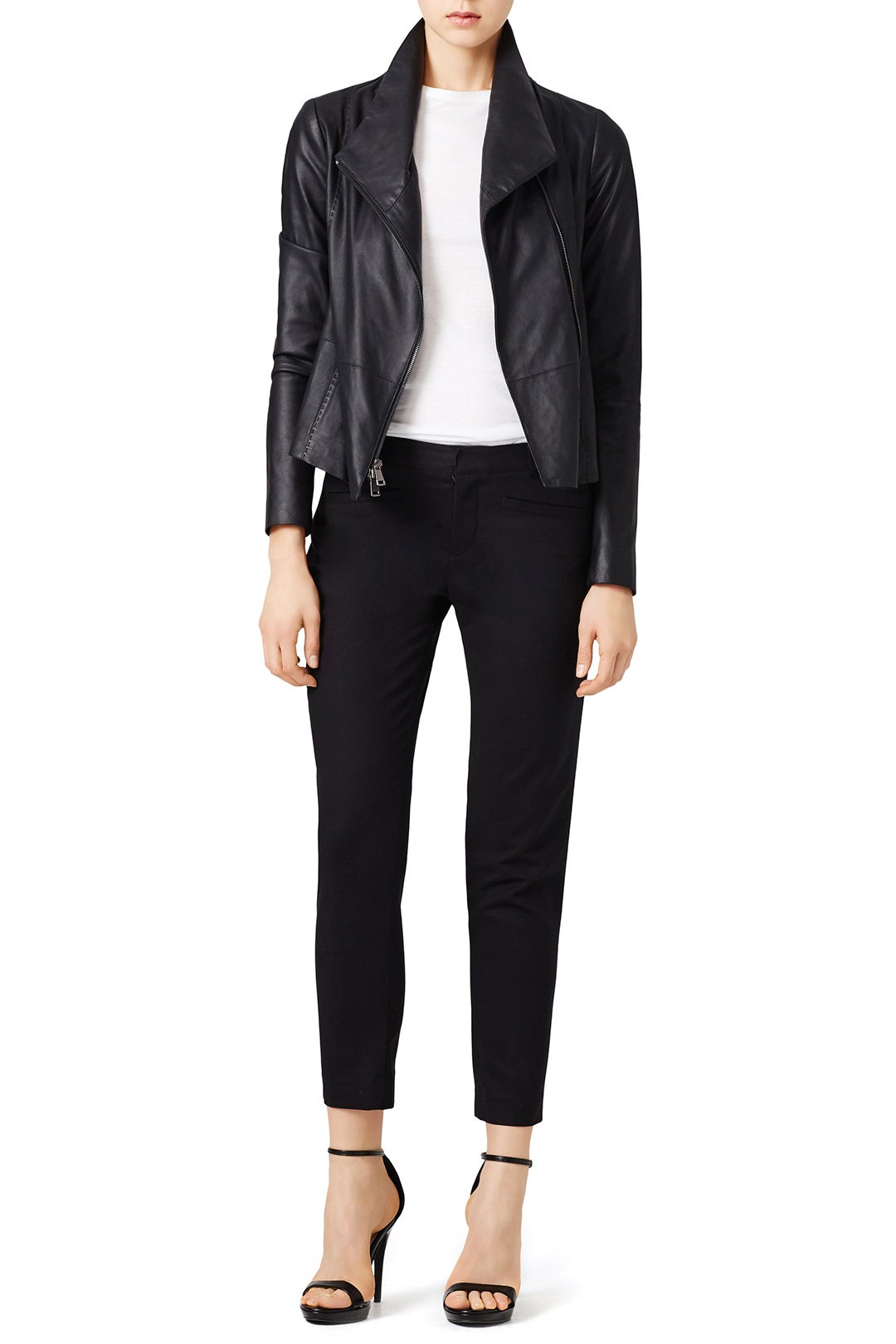 Black Feather Leather Scuba Jacket by VINCE. 0