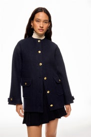 Gold Button Pointed Tweed Jacket by English Factory