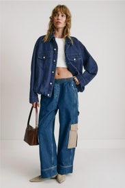 Gathered Bubble Hem Denim Jacket by 7 For All Mankind