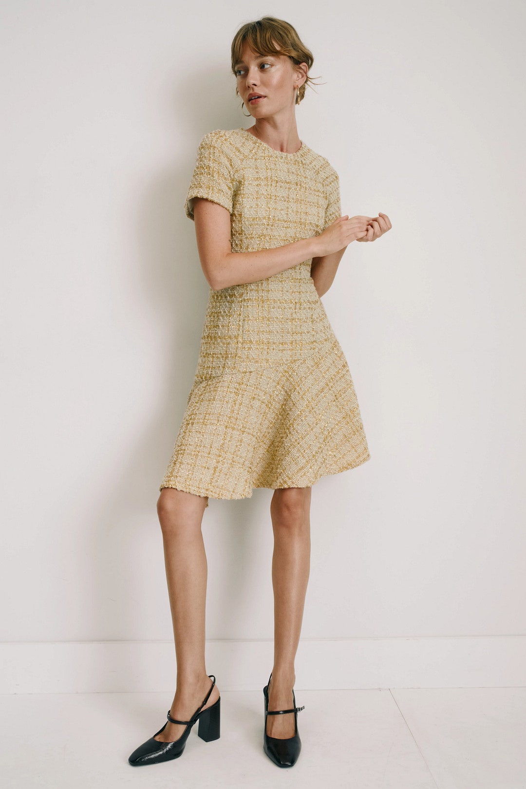 Gold Sparkle Tweed Mini Dress by N Natori 0