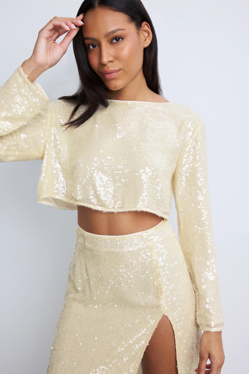 Sequin Cropped Boatneck Top by LAPOINTE - Photo 0