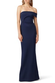 Navy Molten Off Shoulder Gown by Black Halo