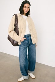 Cream Paneled Quilted Jacket by BOSS