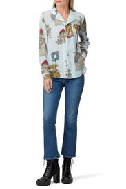 Blue Printed Silk Shirt by RED Valentino