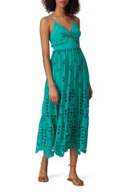 Teal Eyelet Midi Dress by foxiedox