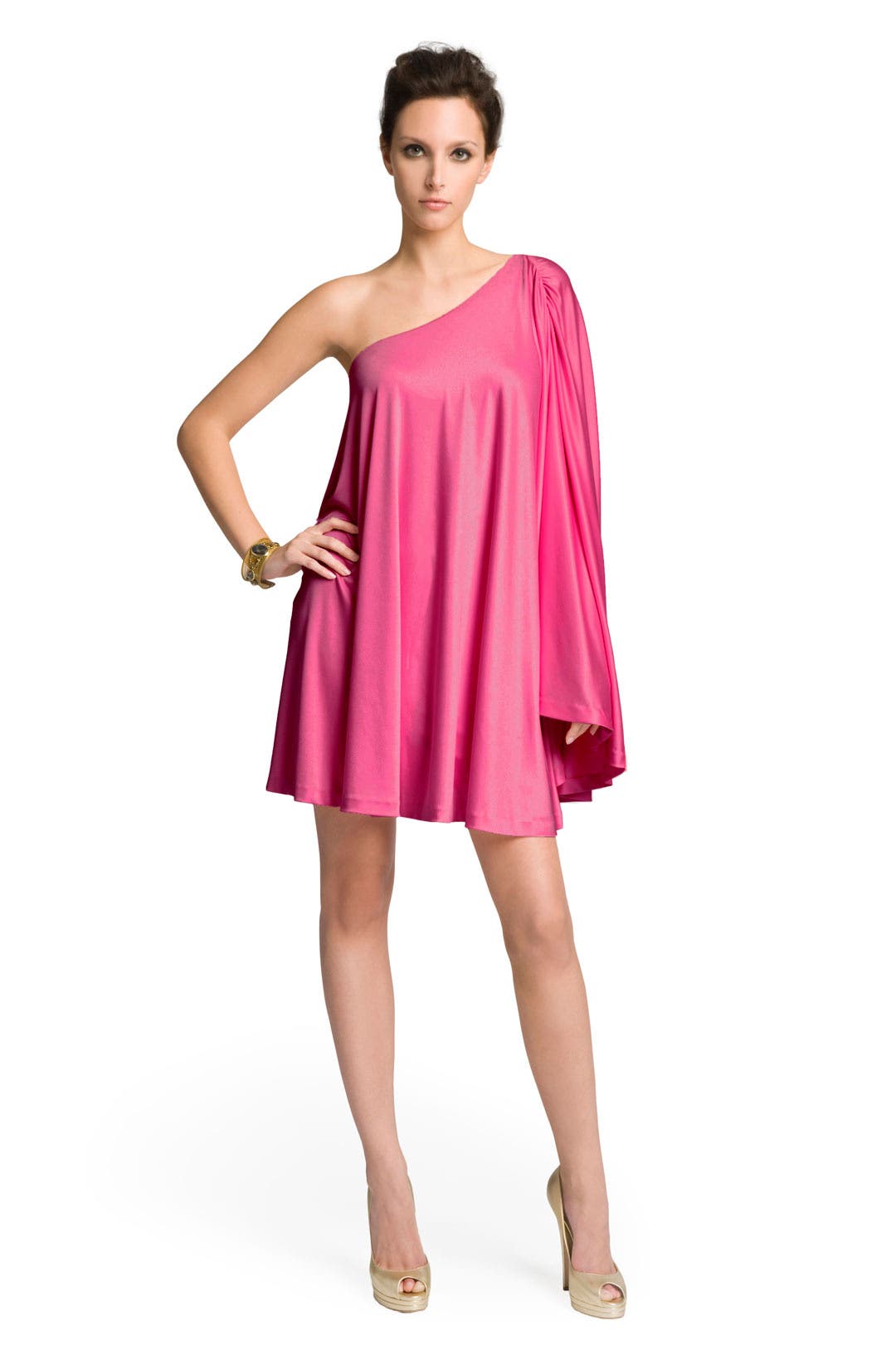 halston heritage pink one shoulder dress Halston Heritage Black & Pink Orchid Spring 2016 RTW Runway One-Shoulder Dress 6