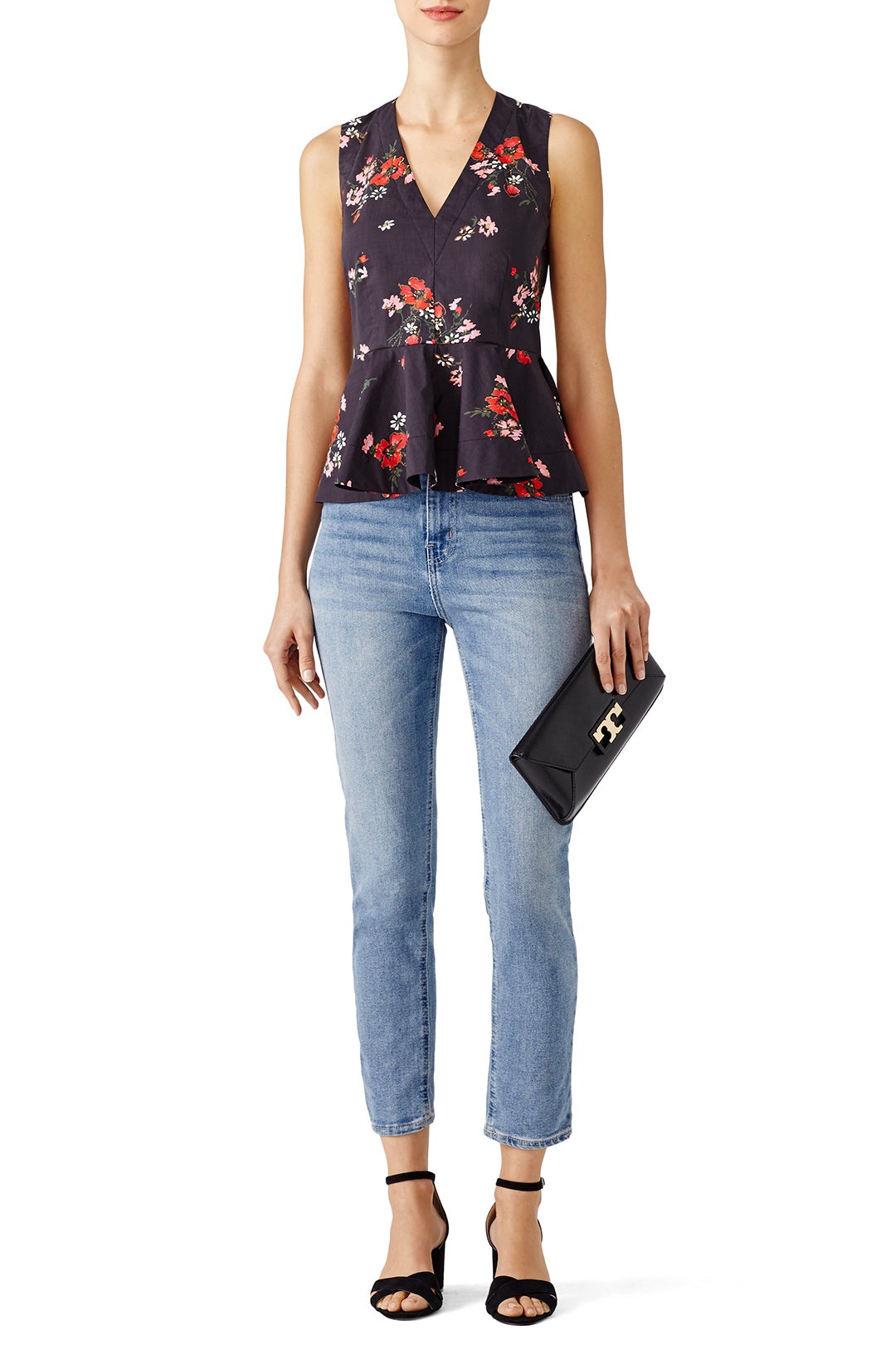 Black Floral Print Top by Rebecca Taylor NYC 0