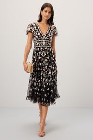 Black Multi Embroidery Midi Dress by Ieena for Mac Duggal