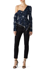 Asymmetric Star Satin Top by Self-Portrait