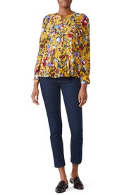 Golden Floral Pleated Blouse by J.Crew