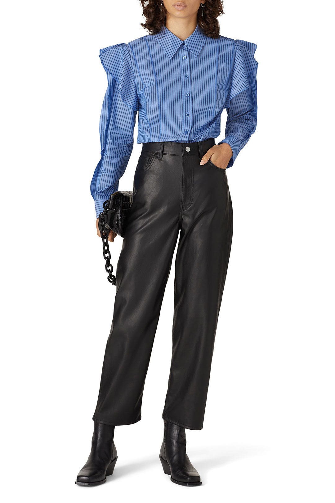 Striped Ruffle Button Down by Koché x RTR 0