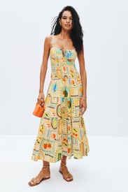 Printed Smocked Midi Dress by Moon River