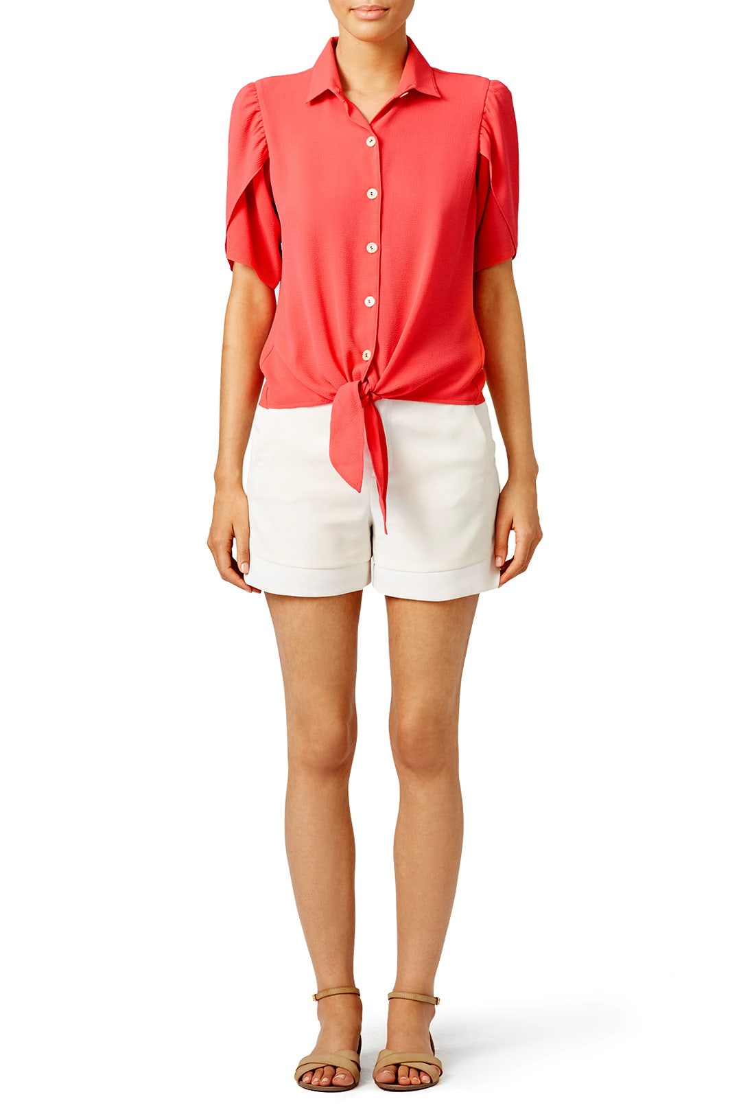 Coral Flutter Tie Button Down by Paper Crown 0