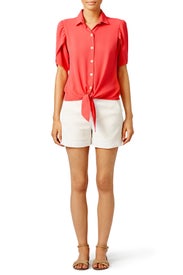 Coral Flutter Tie Button Down by Paper Crown